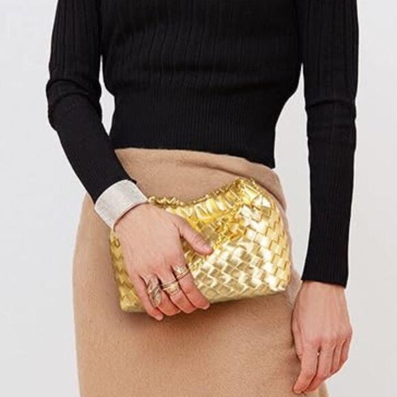 Neiman Marcus Golden Dumpling  Elegant Woven Leather Evening Shoulder Bag - Picture 3 of 4